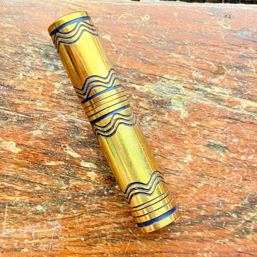 Antique 20s 30s HOUBIGANT Lipstick Art Deco Gold Blue Stripe Vintage Paris NY